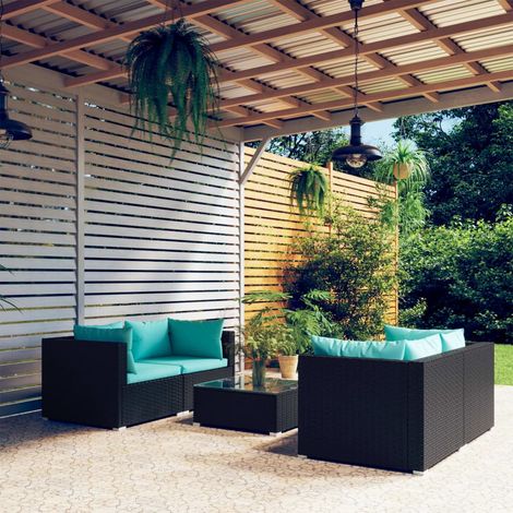 Salon de jardin 5 pcs,Mobilier de terrasse,Table et Chaise pour Relax avec coussins Résine tressée Noir -YZ512785 (1/5)