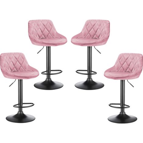 Aqrau Lot de 4 Tabouret de Bar Surface en Velours, Chaises de Salle à Manger, Réglable en Hauteur, Rotatif sur 360° Rose (1/5)