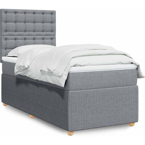 Boxspringbett mit Matratze Hellgrau 90x200 cm Stoff