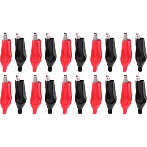 20 pièces pinces crocodile électriques 28mm métalliques pour câbles de test multimètre noir et rouge (1/5)