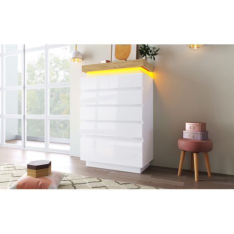 High-Gloss Chest of Drawers with RGB LED,2 Doors&3 Drawers,Multi-Purpose Cabinet for Living Room/Bedroom