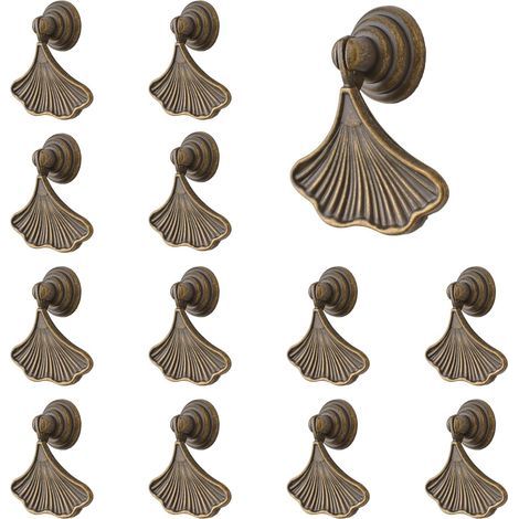 Ginkgoblatt-Griffe, 12 Stück, Einzellochgriff, Gelbbronze. (1/5)