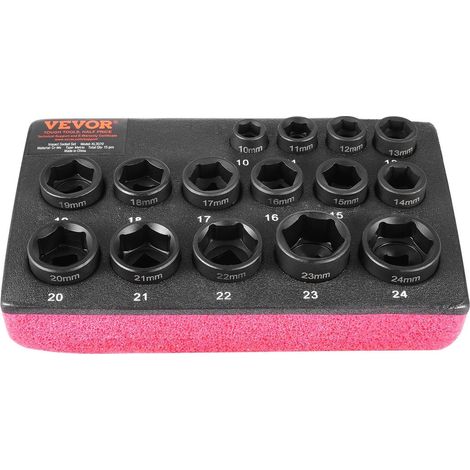 Accès Espaces Étroits Kit 15 Douilles Impact 3/8" 10 à 24 mm Acier Cr-Mo 6 Pans Résistant au Couple Élevé (1/5)
