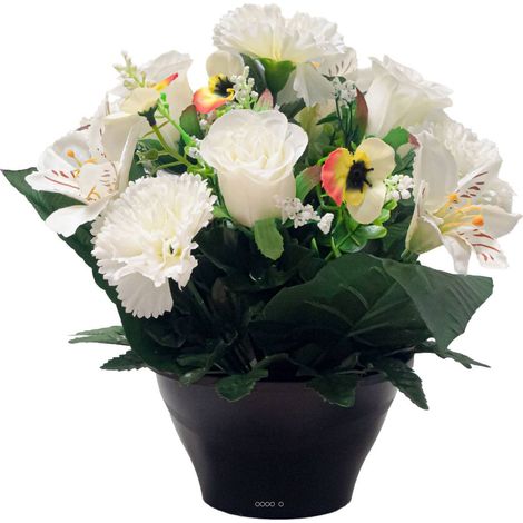 Pot d'Alstrmerias fleurs artificielles pour le cimetière H 26 cm D 26 cm Crème - couleur: Crème (1/3)