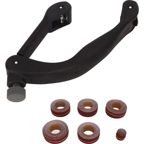 Supporto per nastro abrasivo, porta carta abrasiva ad arco, con carta abrasiva grana 150/240/320/400/600, per levigare legno, metallo e automobili. (1/5)