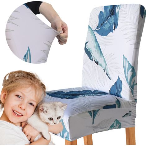 Housse de chaise à motif de feuilles bleu clair