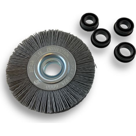 Brosse circulaire NYLON Abrasif Ø 100 mm Epaisseur 2 rangs Carbure de silicium Grain 240 Alésage 16 mm Touret meuleuse ponceuse Brossage décapage dérouillage Kibros 234102KR240 (1/5)