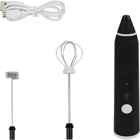 Batteur à œufs portatif USB,mousseur à lait sans fil double bâton,mini mélangeur portable,outil de cuisine à 3 - Black[C4689]