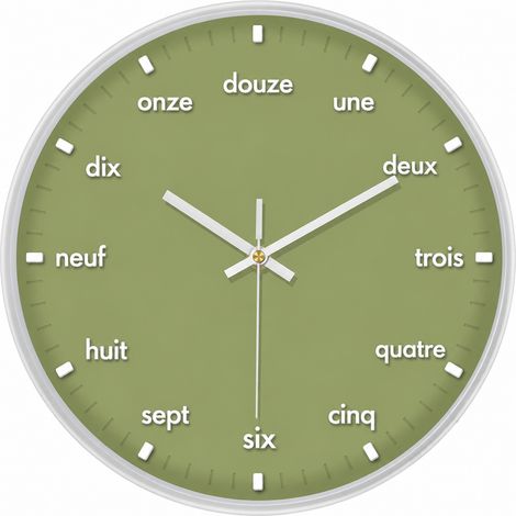 Horloge murale ronde à quartz 35 cm sans perçage fond vert bord blanc réf 9285 900 g – Livraison gratuite