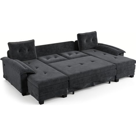 Divano letto a U 278x127x87 cm in ciniglia grigia con USB - CHICFURN (1/5)
