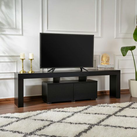 Banc TV moderne noir avec rangement - effet bois MARFA (1/5)