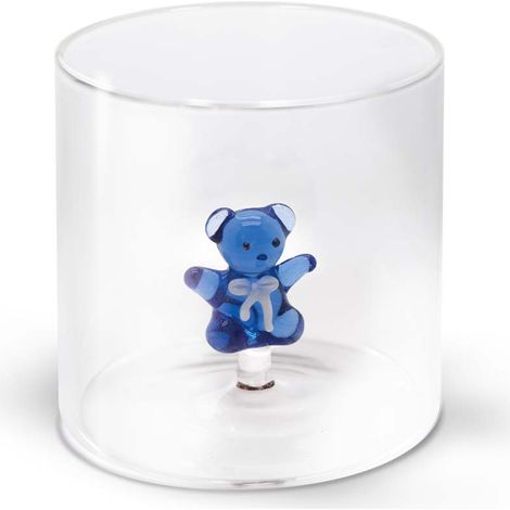 Bicchiere in vetro borosilicato con soggetto in vetro colorato all'interno figura Orsetto azzurro