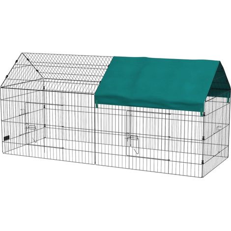Enclos pour petits animaux extérieur avec toit, 4 portes, résistant aux intempéries, acier et tissu, 220 x 85 x 103 cm, vert, pour jardin et terrasse CHICFURN (1/5)
