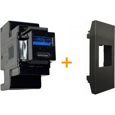 Perry presa USB A + C 3A compatibile Vimar Linea Nero - 1MCUSB002A