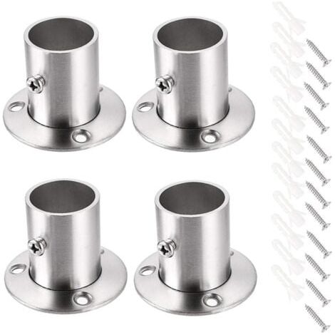 Paquete de 4 soportes para barra de cortina, soporte de riel, soporte de base, brida de acero inoxidable, soportes para extremos de barra de armario para cortinas (plateados) (1/5)