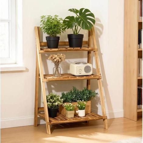 Estantería plegable para plantas de madera de abeto, 3 niveles, 60 x 37 x 93 cm, marrón HAVRYA (1/5)
