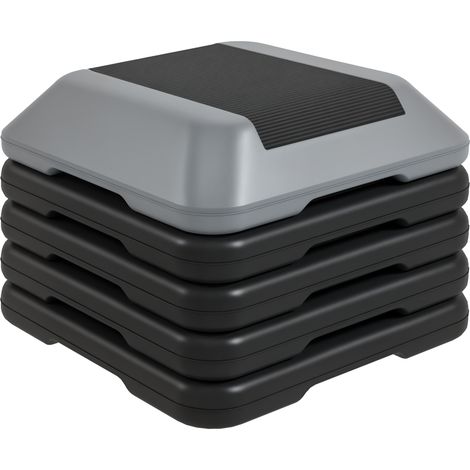 SPORTNOW step de aeróbic step para fitness antideslizante con altura ajustable de 10/15/20/25/30 cm carga 150 kg para entrenamiento casa gimnasio gris