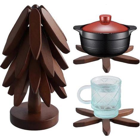 Dessous de plat en bois de noyer, dessous de plat en bois pour plats chauds, dessous de plat pliable, quantité (1/5)