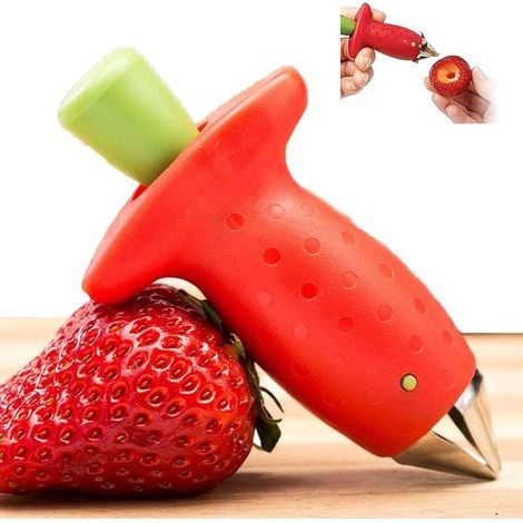 Erdbeerschäler, multifunktionales Küchengerät zum mühelosen Entfernen von Tomatenstielen (Rot) (1/5)