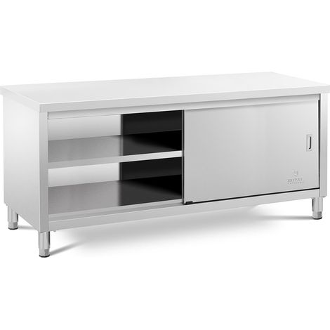Meuble bas en acier inoxydable plan de travail cuisine armoire avec portes coulissantes 200 x 70 cm capacité de 600 kg (1/5)