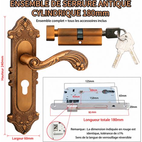 Serrure à poignée encastrée 180 5845 pour porte intérieure, ensemble complet bronze antique 180 5845 réf 8149 300 g – Livraison gratuite