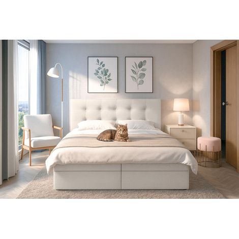 AX LIVING Belinai Bettkasten Boxspringbett 140 Bett Beige 145 x 208 cm
