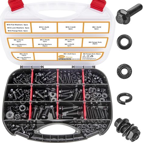 Assortiment de boulons de bride M6 M8 M10, Kit d'écrous de boulons de bride métrique noir, Acier allié de classe 10.9, Fillage grossier complet