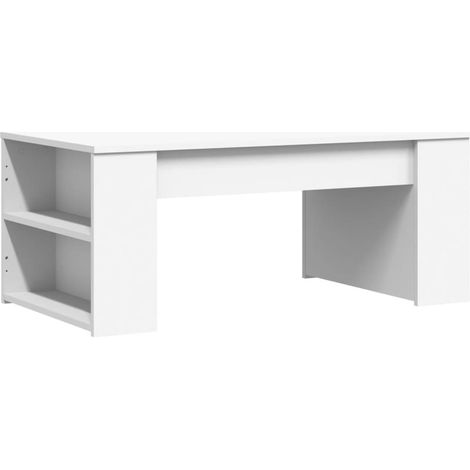 Mesa de centro de diseño moderno con estantes 102 x 55 x 42 cm Madera de ingeniería blanca DEC037829