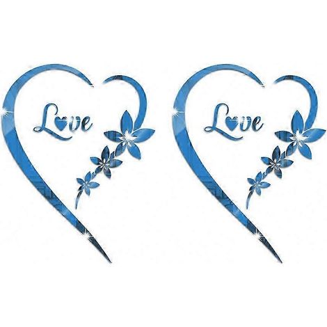 Lot de deux stickers miroir acryliques en forme de cœur pour chambre, salon, mur TV et plus encore (bleu) (1/5)