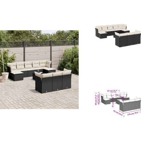 Salon de jardin 11 pcs avec coussins noir résine tressée - Ensemble Salon De Jardin - Mobilier De Jardin - Canapé D'extérieur - Résine Tressée - Rotin Synthétique (1/3)