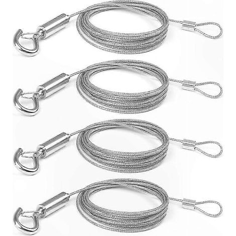 Câble en acier inoxydable réglable, lot de 4 lignes de sécurité de 2m avec crochets, parfait pour suspendre guirlandes, rideaux et étendre le linge (épaisseur 1,5 mm) (1/5)