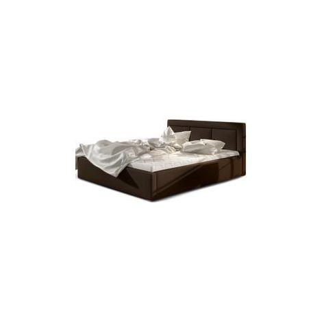 Lit adulte avec coffre de rangement Berlino - Simili cuir rembourré-Marron foncé-180x200 (1/5)