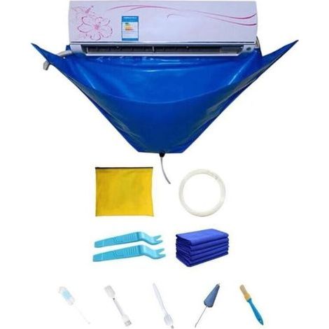 Sac Nettoyage Étanche pour Climatiseur Mural - Kit Lavage Climatisation avec Sortie Vidange et Cordes Élastiques (1/4)