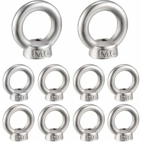M6 Écrou à Anneau 10 Pcs 304 en Acier Inoxydable Filetage Écrou à Oeil de Levage Écrous à Œillet pour Les Accessoires de Levage,