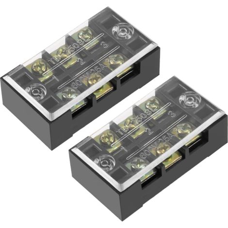 Barrettes de Connexion à Bornes à Vis de Barrière à Double Rangée de 3 Positions, 600V, 25A (avec Couvercle) - Lot de 2 / Noir/TB-2503L (1/5)