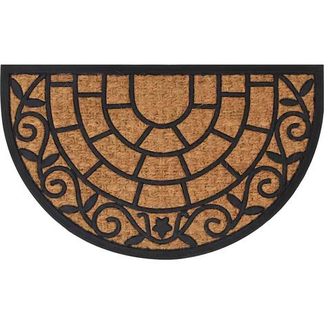 Paillasson demi-rond 45 x 75 cm en caoutchouc et fibre de coco noir et marron, 1.6kg - PANGIVO (1/5)
