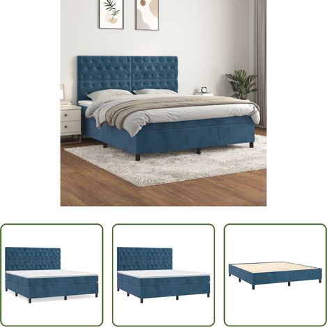 vidaXL Matratzenauflage - Boxspringbett mit Matratze Dunkelblau 160x200 cm Samt (1/5)