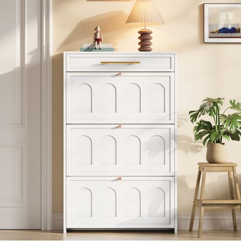 Schuhschrank 70 × 25 × 123,5 cm Weiß mit 6 offenen Fächern und 1 Schublade (1/5)