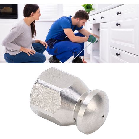 Buse de vidange pour nettoyeur haute pression 5000 PSI, mini buse de vidange compacte et durable, tuyau de vidange haute pression, petite tête ronde - 1 trou avant, 6 trous arrière (1/5)