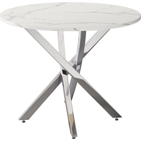 Table à manger ronde 80 x 80 x 75 cm plateau effet marbre avec pieds argentés galvanisés (1/5)