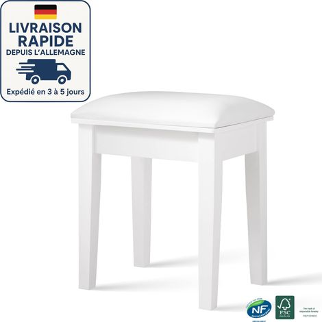 Taburete de tocador - Taburete de maquillaje de algodón altamente elástico - Asiento de piano estilo barroco - Patas de madera maciza - 43x33x45 cm - Blanco -B (1/4)