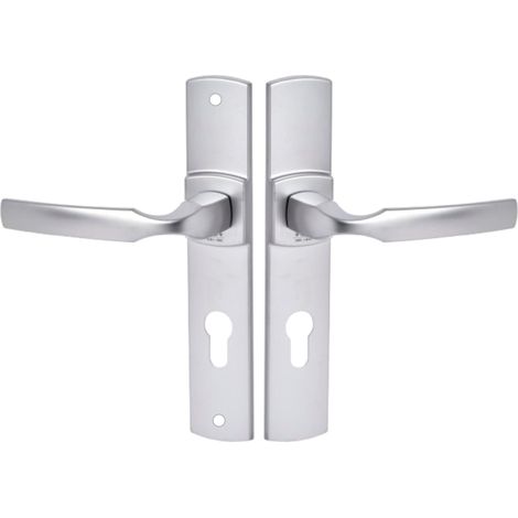 Ensemble de Poignée de Porte sur Plaque - Version Clé I pour Porte d'Entrée, Cave, Abris de Jardin à Cylindre - Entraxe 195 mm - en Zamak Résistant - Chrome Velours (1/5)