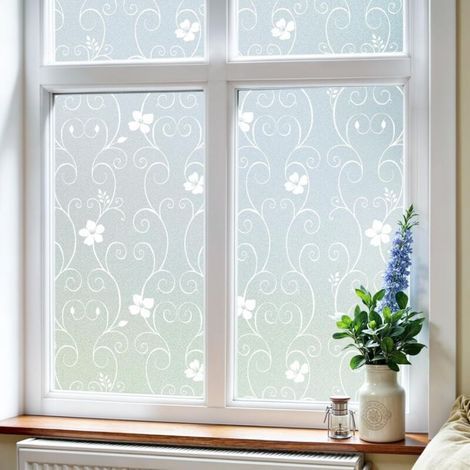 Pellicola per finestre per la privacy, pellicola decorativa satinata, non adesiva, senza colla, ad adesione statica, resistente ai raggi UV (motivo bianco, 44 cm x 200 cm) (1/5)
