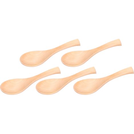 5-teiliges Set Suppenlöffel aus Naturholz mit Haken, handpoliert, im japanischen Stil (1/5)