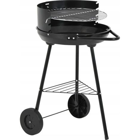 Barbecue de jardin semi-ouvert, noir, grille de 37 cm, barbecue mobile en acier au charbon de bois