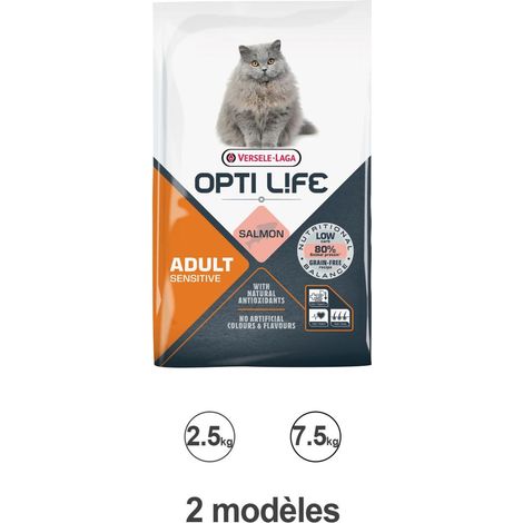 Croquettes Opti Life Chat Adulte Sensitive Saumon : 2.5 kg (1/4)