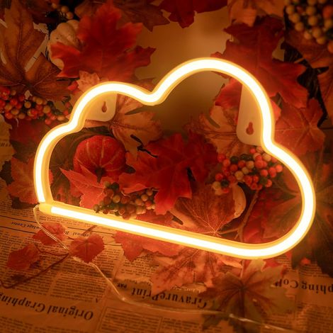 Enseigne Néon Nuage - 1 Pièce - LED Blanc Chaud - Double Alimentation USB Pile - Décoration Murale Chambre Fête - 29,5x18,4cm (1/5)