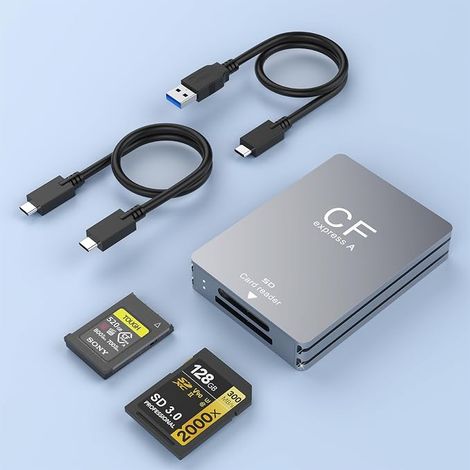 Lettore di schede CFexpress di tipo A e SD 2 in 1, USB 3.1 (Gen 2) 10 Gbps, adattatore in alluminio per schede CFexpress di tipo A e SD per Windows/Mac/Linux/Android (1/5)