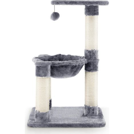 3 Poteaux Sisal Résistants Protection Meubles Arbre à Chat avec Hamac Plateforme pour Chat Petit et Moyen - Gris (1/5)