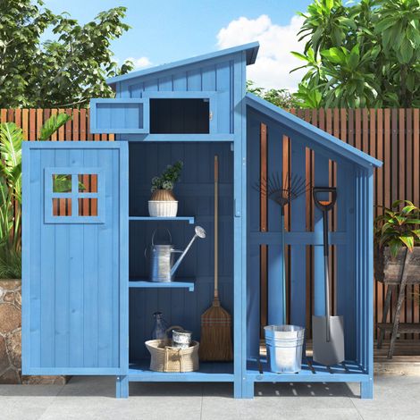 Armario de jardín 124x46x174 cm para jardines pequeños- de madera- azul (1/5)